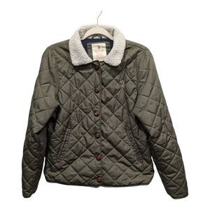US Polo Assn Sherpa Collar Olive Army Green Quilted Puffer Bomber Jacket, S